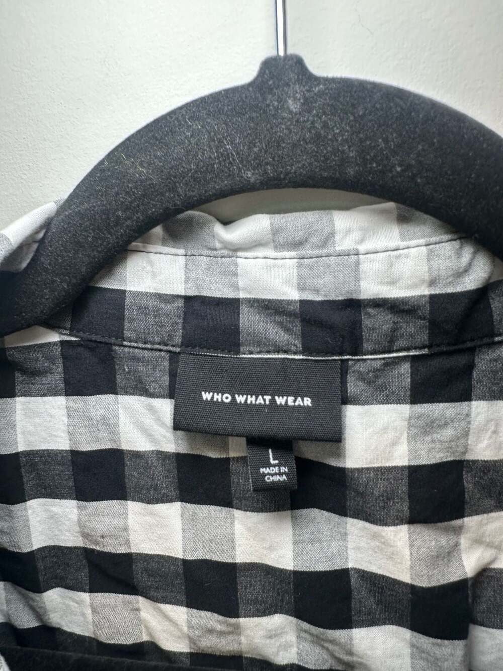 Who What Wear Black White Gingham Short Sleeve Button Up Top Shirt Size L - Picture 3 of 4